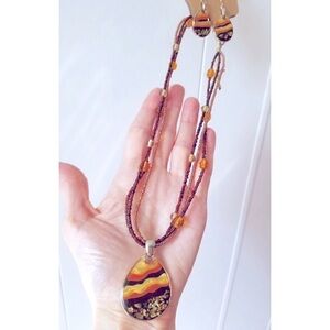 KC Boho Retro Earrings & Beaded Pendant Necklace Set NEW autumn fall colors